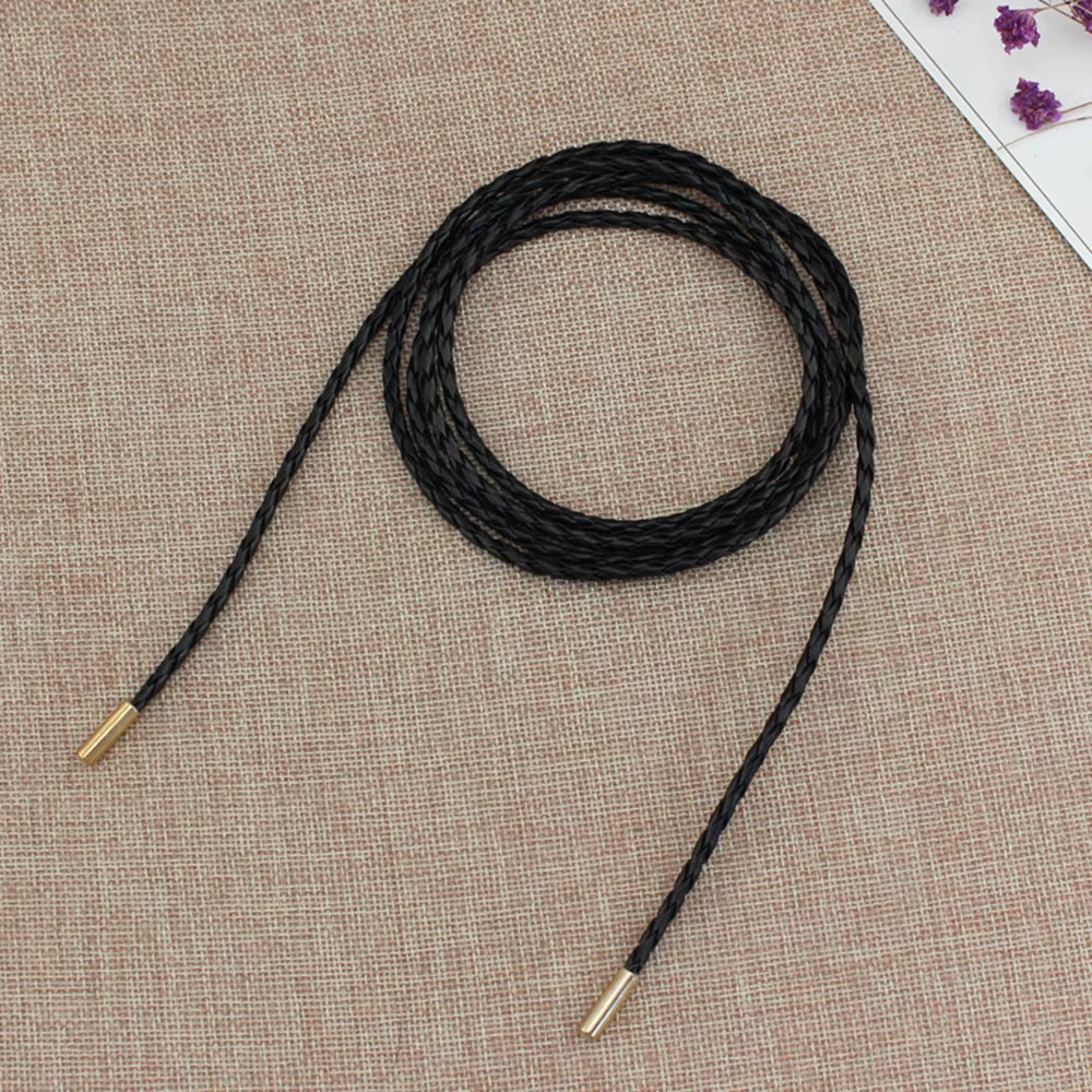 Nouvelle ceinture fine en cuir tressé avec boucle métallique, ceinture longue nouée pour robe, ceint