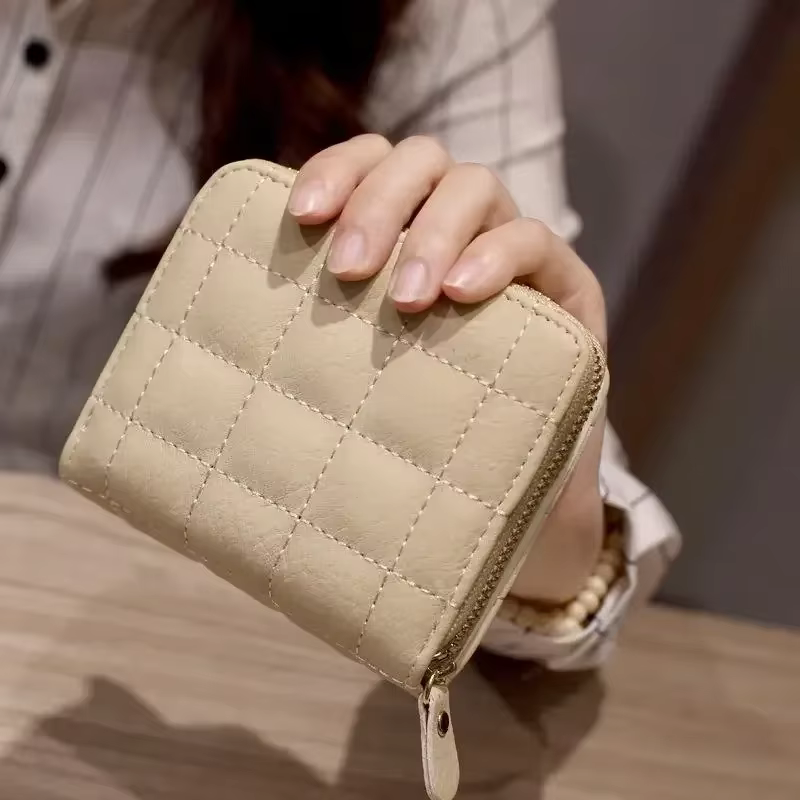 Portefeuille en PU avec fermeture éclair et moraillon pour femme, petit porte-monnaie, sac à cartes,