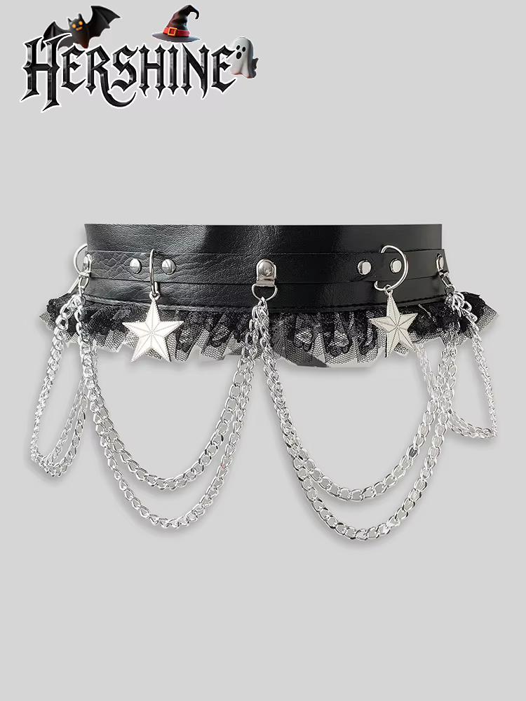 HERSHINE – ceinture en cuir avec chaîne étoile pour femmes, garniture en dentelle, accessoire gothiq