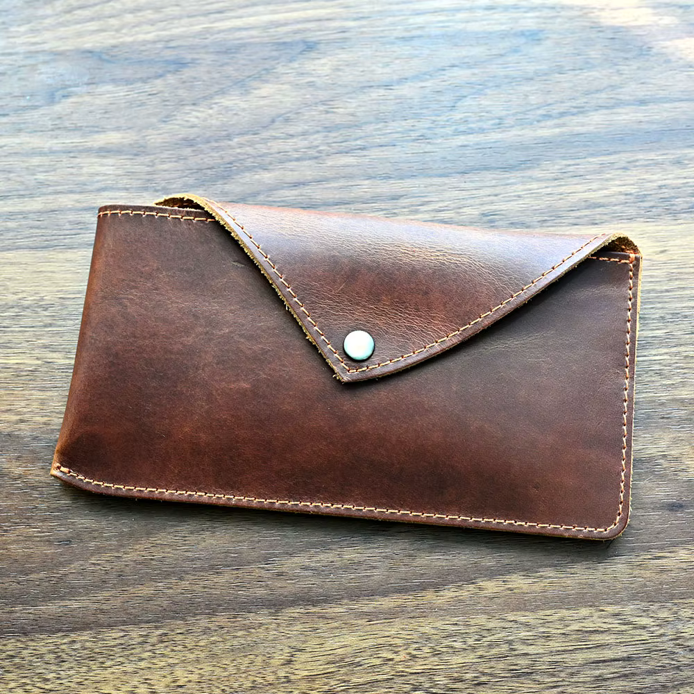 Portefeuille Long en Cuir Véritable pour Homme, Porte-monnaie Fait Main Cuir Crazy Horse pour Téléph