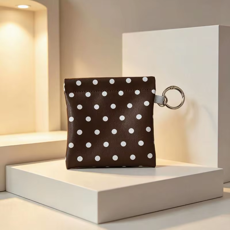 Porte-monnaie en cuir PU à pois, fin et portable, avec porte-clés intégré, pour ranger les pièces de