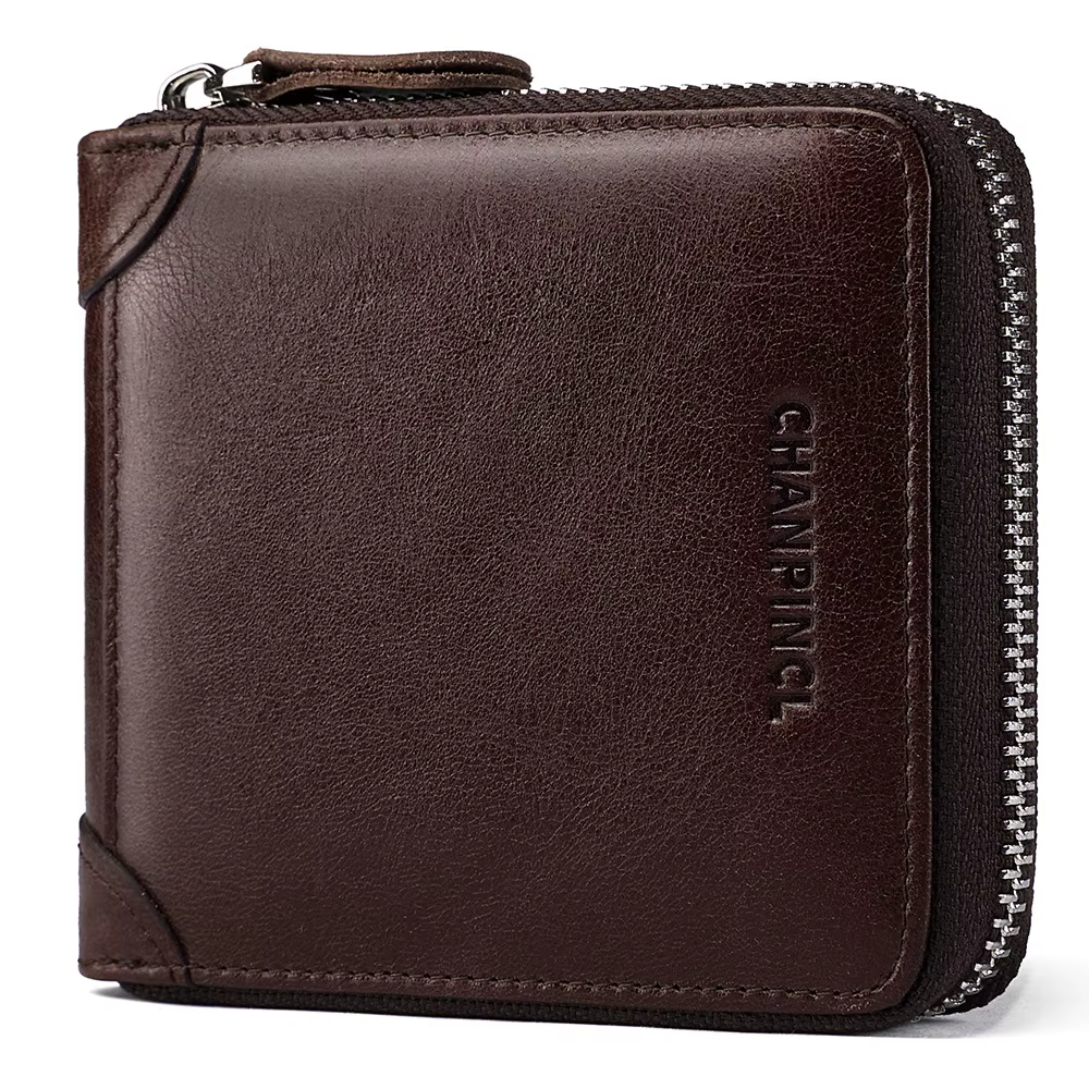 Portefeuille Homme Cuir Italien Vintage Fermeture Éclair Intégrale CHANPINCL – Poche à Pression, Blo