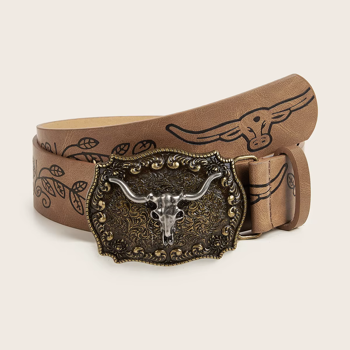 Ceinture imprimée à boucle de cowboy vent de cowboy occidental vintage