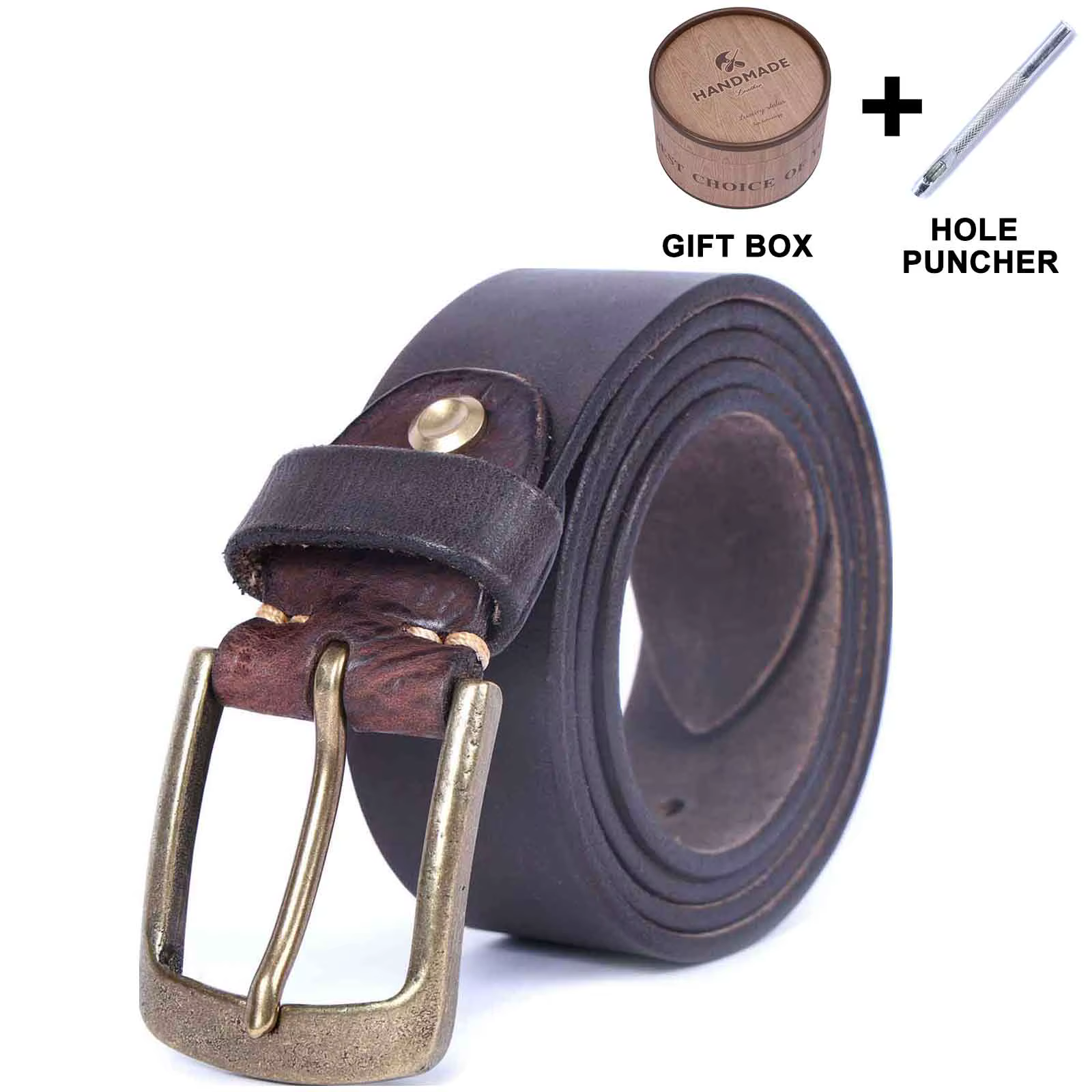 Ceinture Vintage en cuir véritable pour hommes avec boucle en laiton massif, ceinture à boucle ardil