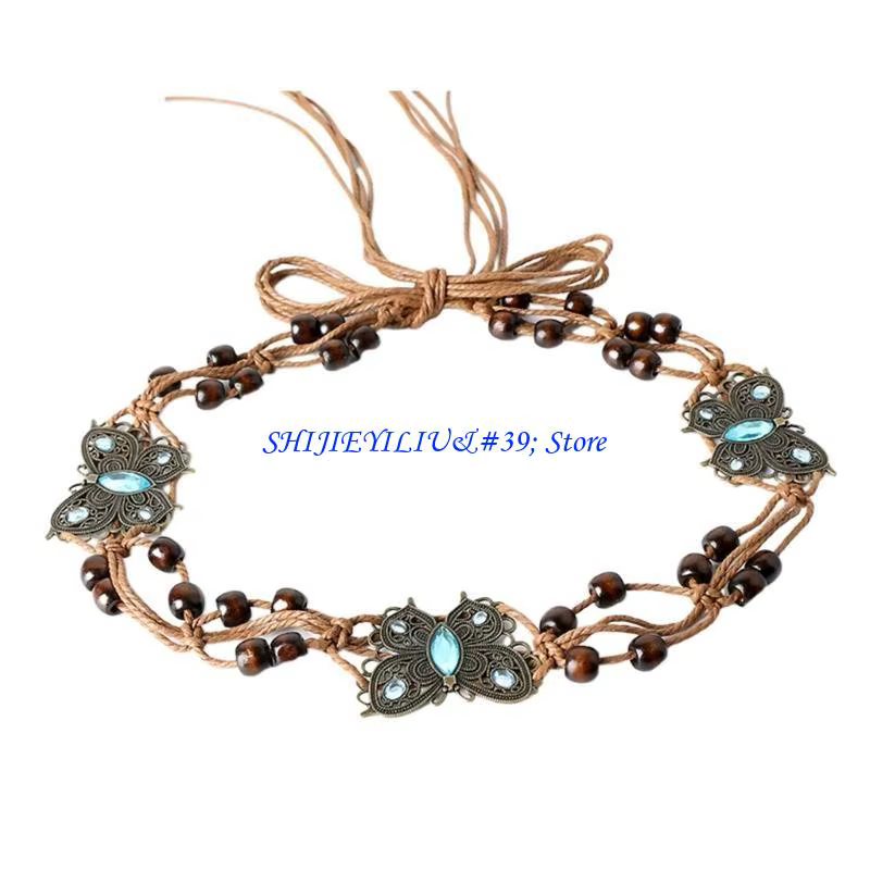 E21F – ceinture taille tressée en corde coton, chaîne avec perles, pour tenue décontractée
