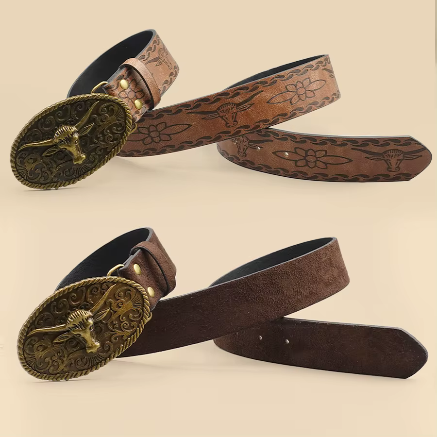 Ceinture décontractée de style occidental rétro avec boucle en alliage antique, un accessoire polyva