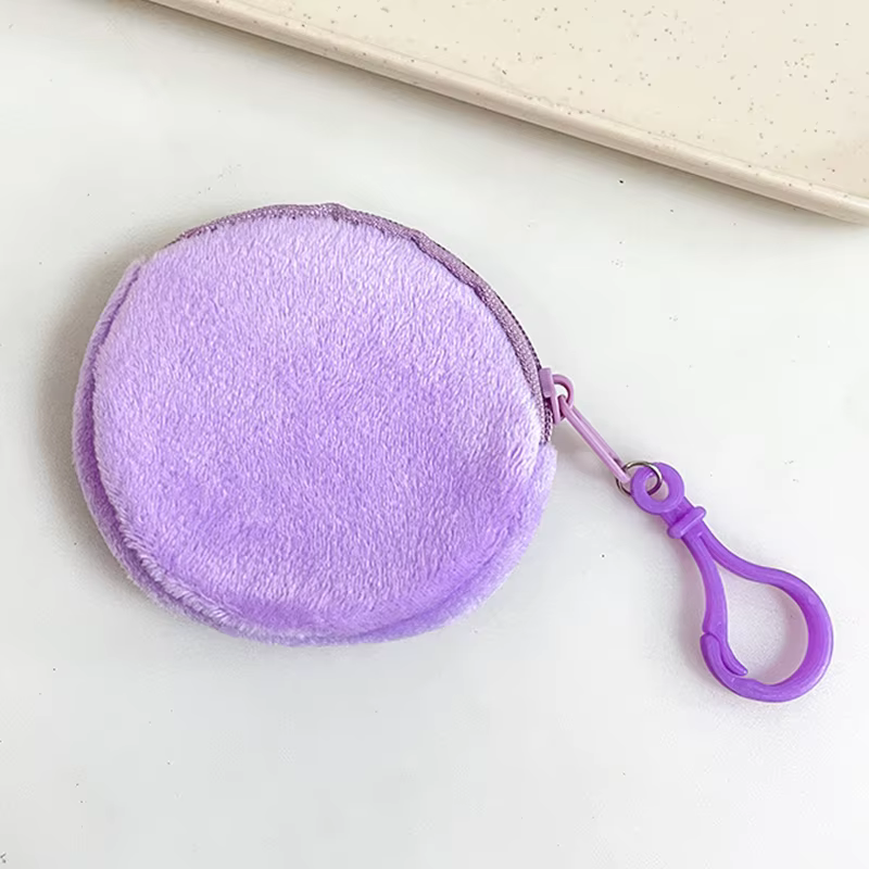 Porte-monnaie rond en peluche solide simple pour hommes et femmes, mini sac à monnaie portable, port