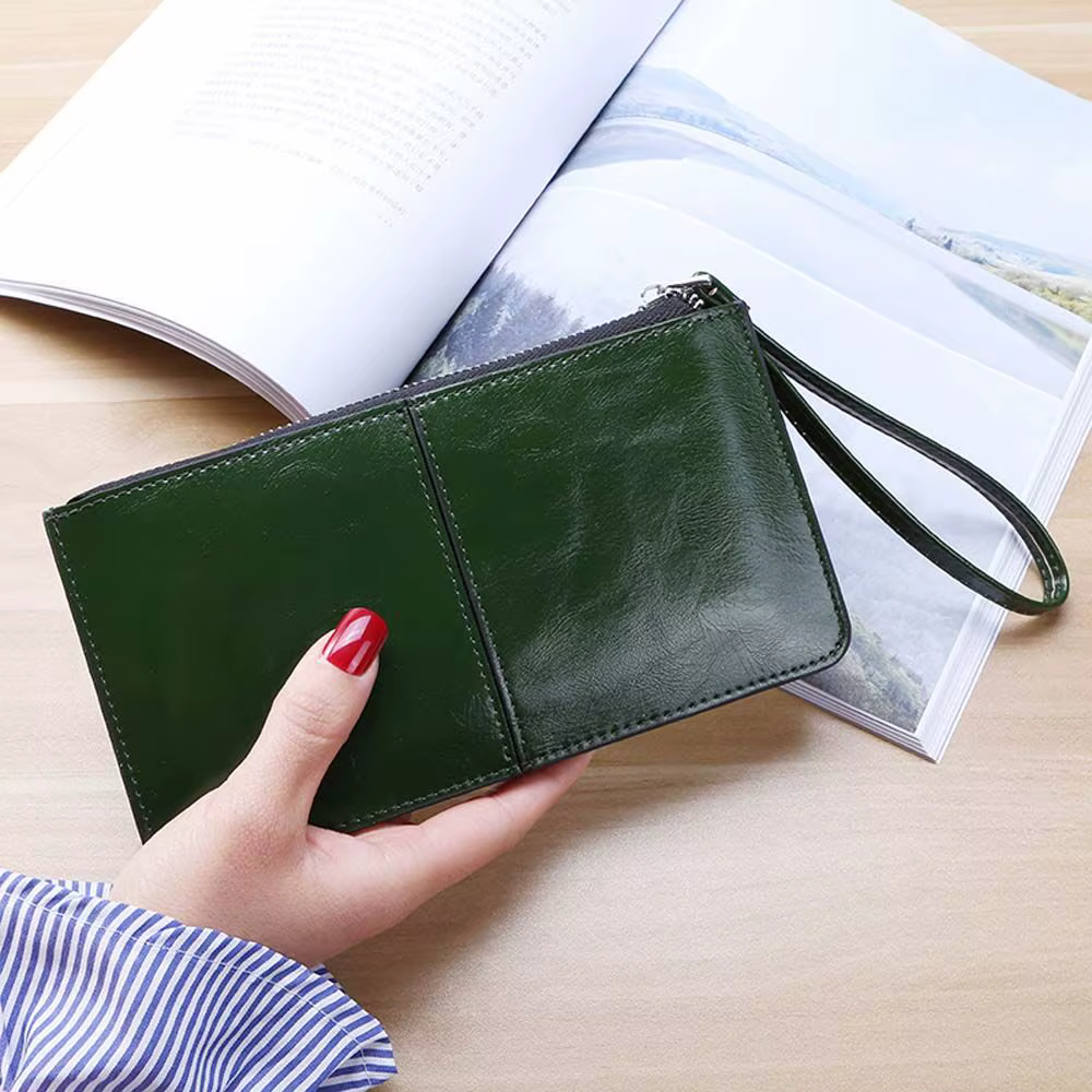 Portefeuille long pour femme, pochette à monnaie, porte-cartes multiples, pince à billets, sac à mai