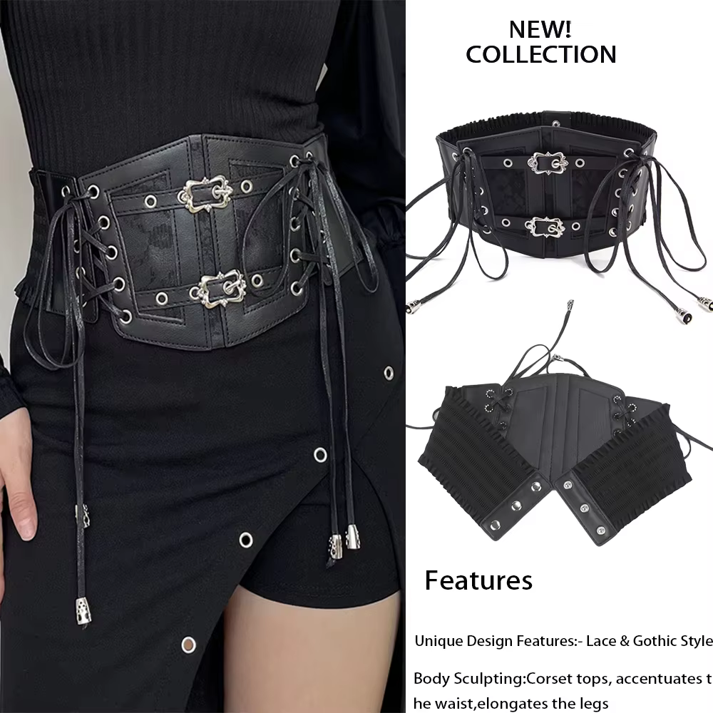 Ceintures corset rétro pour femmes, boucle ardillon, dentelle élastique et Style gothique, corde à c