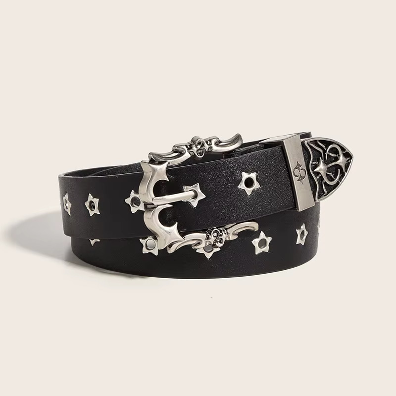 Ceinture cloutée à rivets étoile pour hommes et femmes, boucle ardillon gothique, mode décontractée
