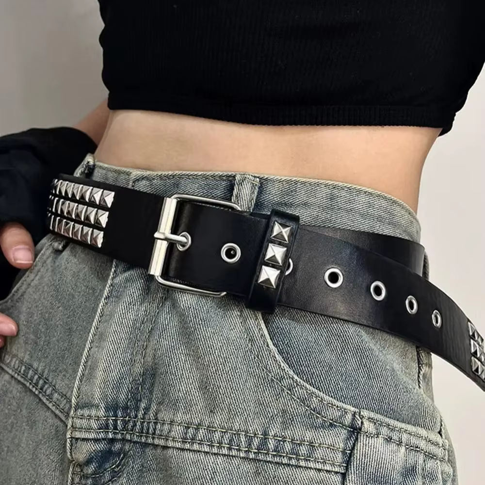 Ceinture à rivets en métal lourd pour femmes, style punk rock, ceinture pour jeans, ceinture Y2K, dé