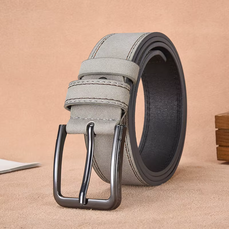 Ceinture en cuir pleine fleur épaissie pour homme, boucle en alliage de style vintage, matériau PU d