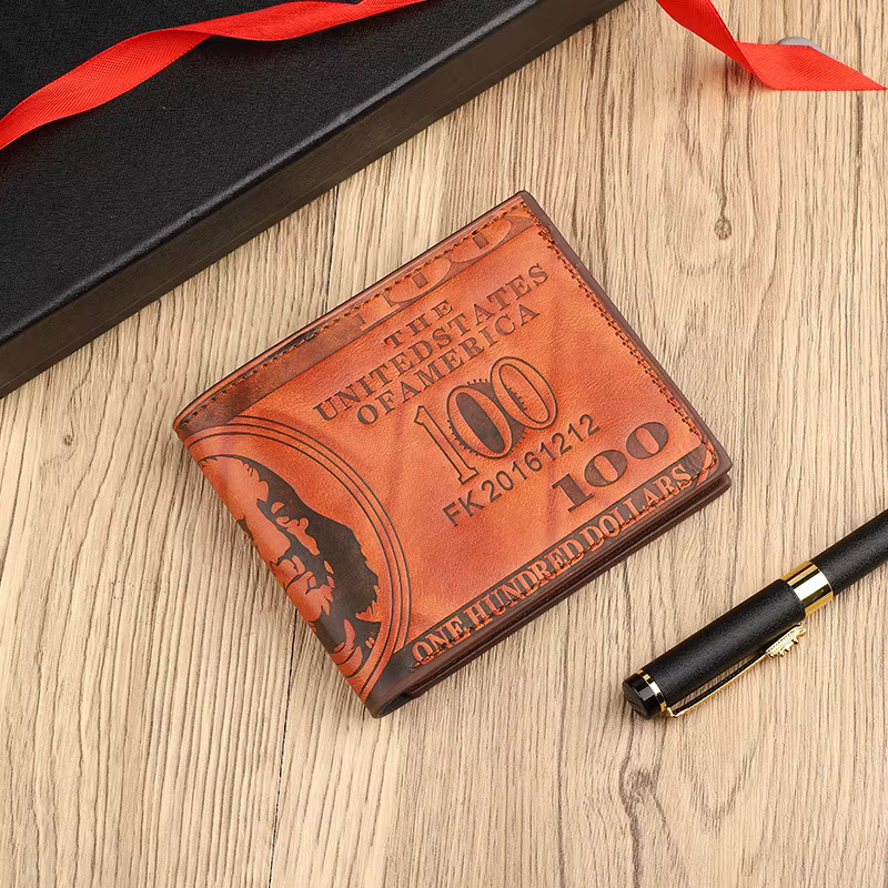 INEYES portefeuille de mode pour hommes conception de facture de dollars en cuir PU mince à deux vol
