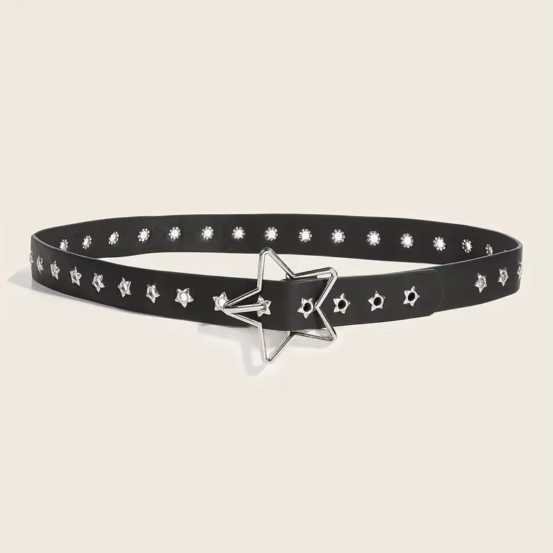 Y2K Punk étoile oeillet noir Rivet ceinture Goth Pu cuir ceintures pour femmes jean pantalon garçons