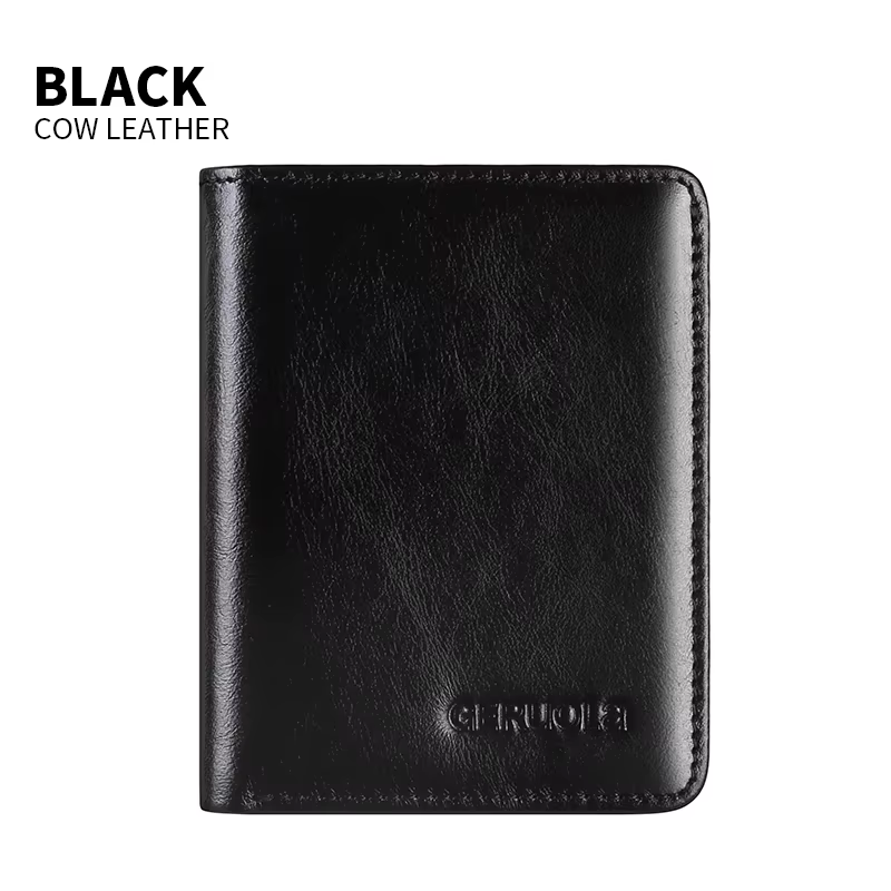 Portefeuille en cuir véritable pour homme avec barrière RFID, court, ultra-fin, en cuir de vachette 