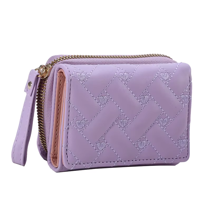 Portefeuille à trois volets pour femmes, sac à cartes en PU, poche multi-objets, court, mode brodé,