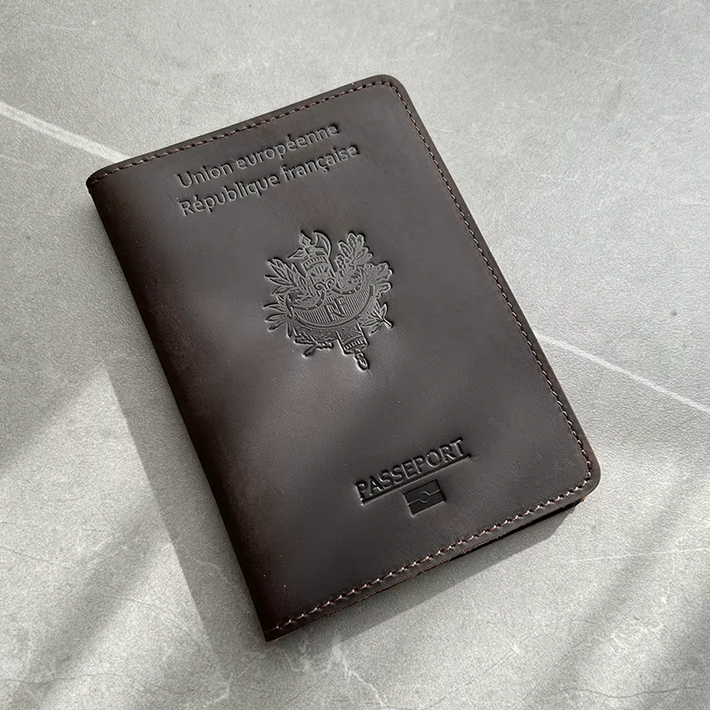 Protege Passeport Francais en Cuir Véritable - pochette passeport voyage Personnalisée avec Protecti