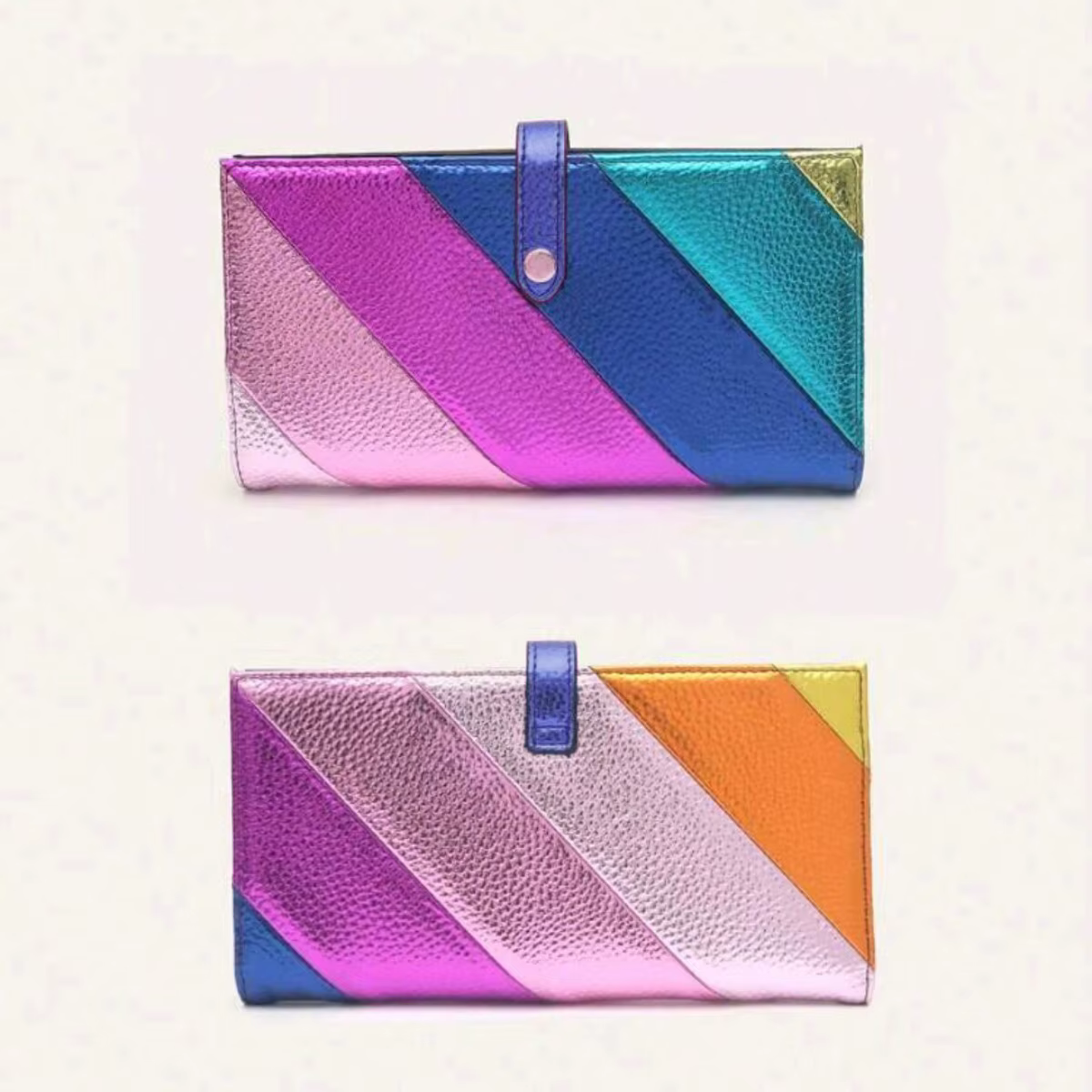 Portefeuille long en cuir PU élégant pour femmes, porte-cartes à deux volets, poche zippée, coutures