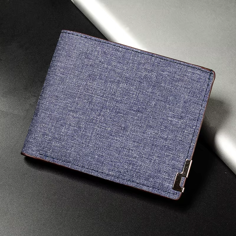Portefeuille en denim pliable pour hommes et femmes, porte-monnaie en cuir de vachette, porte-cartes