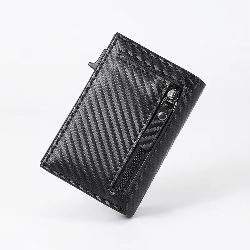 Portefeuille pour homme avec fermeture éclair, porte-monnaie, porte-cartes de crédit métallique à ou