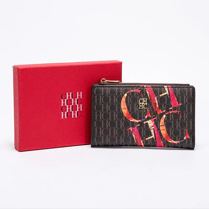 Portefeuille long rétro classique CH Brand 2026 pour femme, en PVC imprimé, style luxe léger, porte-
