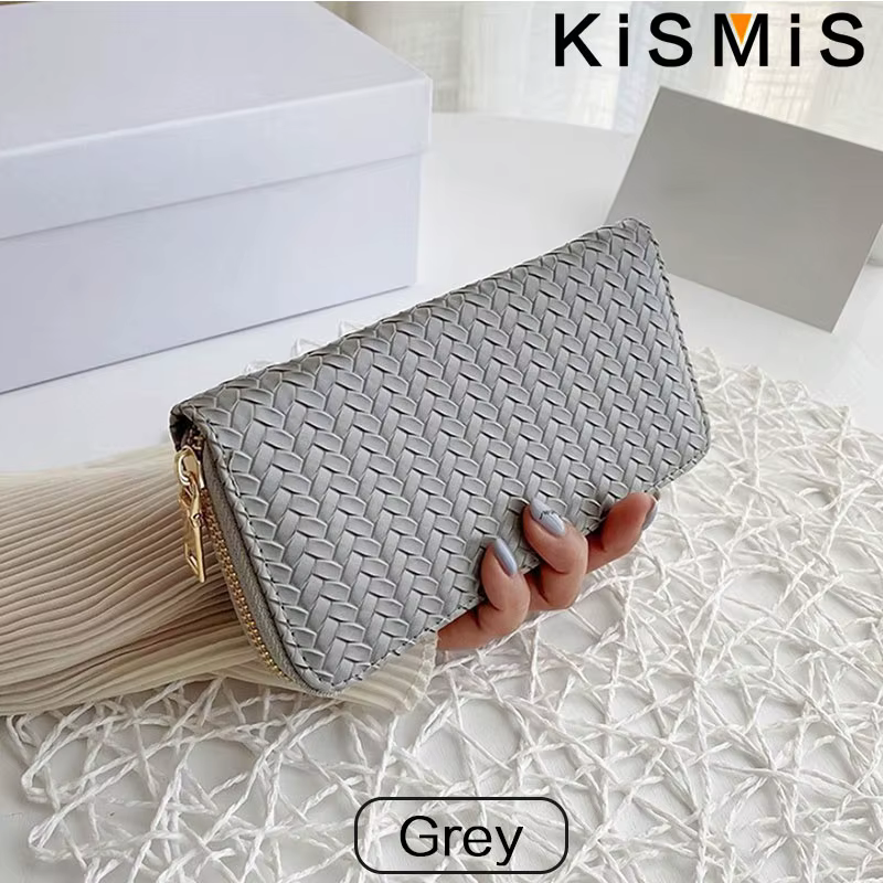 KISMIS-Portefeuille en cuir PU pour femme, fermeture éclair moyenne et longue, style européen et amé