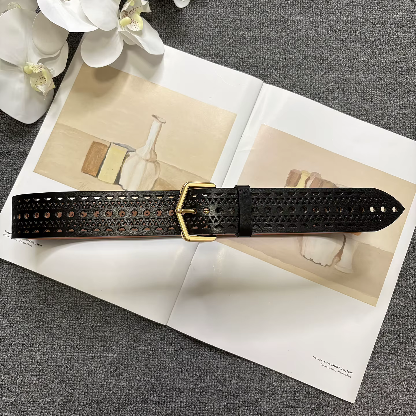 Ceinture en cuir de vachette ajourée style bohème, cuir véritable pour femme, boucle en cuivre, text