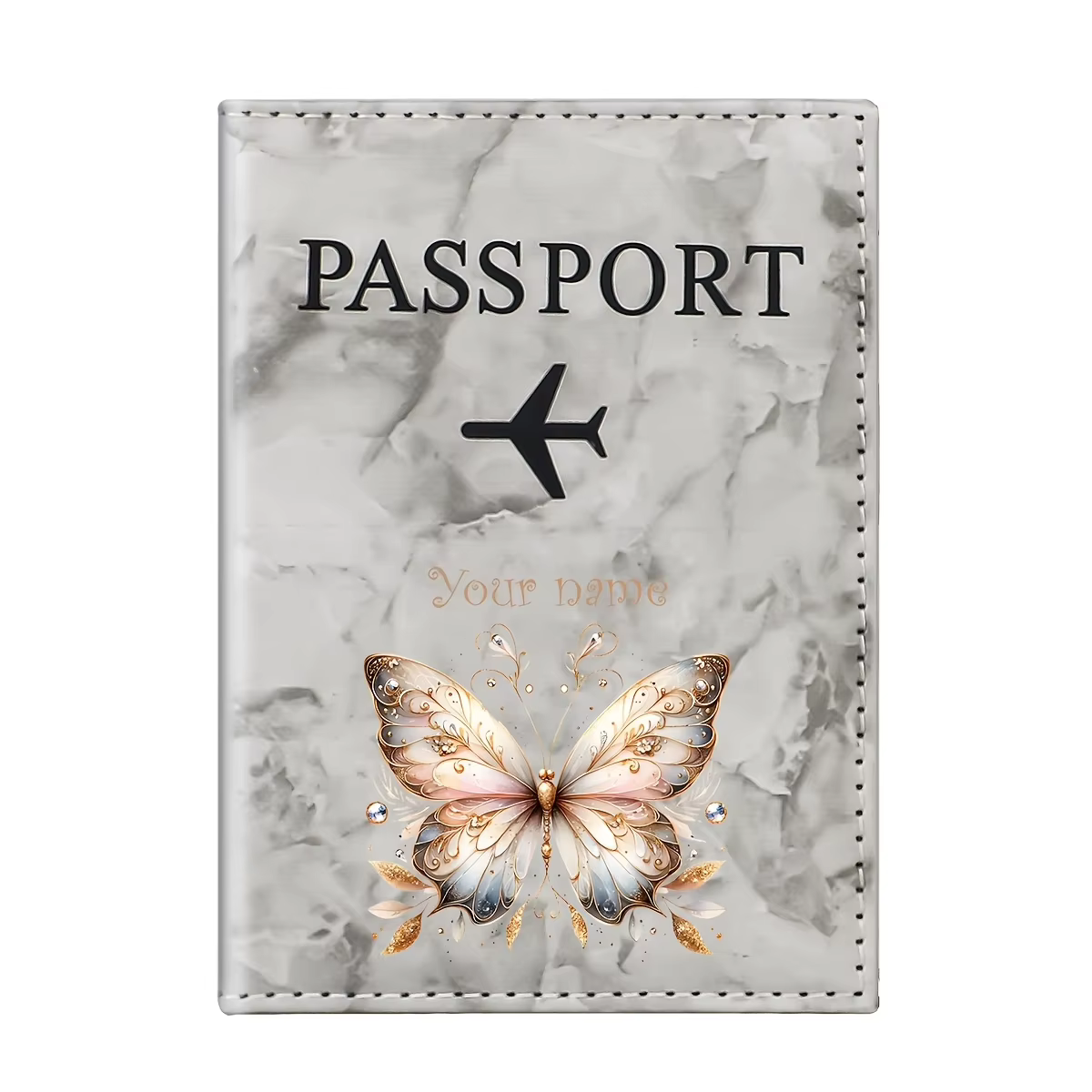 Porte-passeport personnalisé avec nom, style rétro, motif papillon, en PU, avec un magnifique mélang