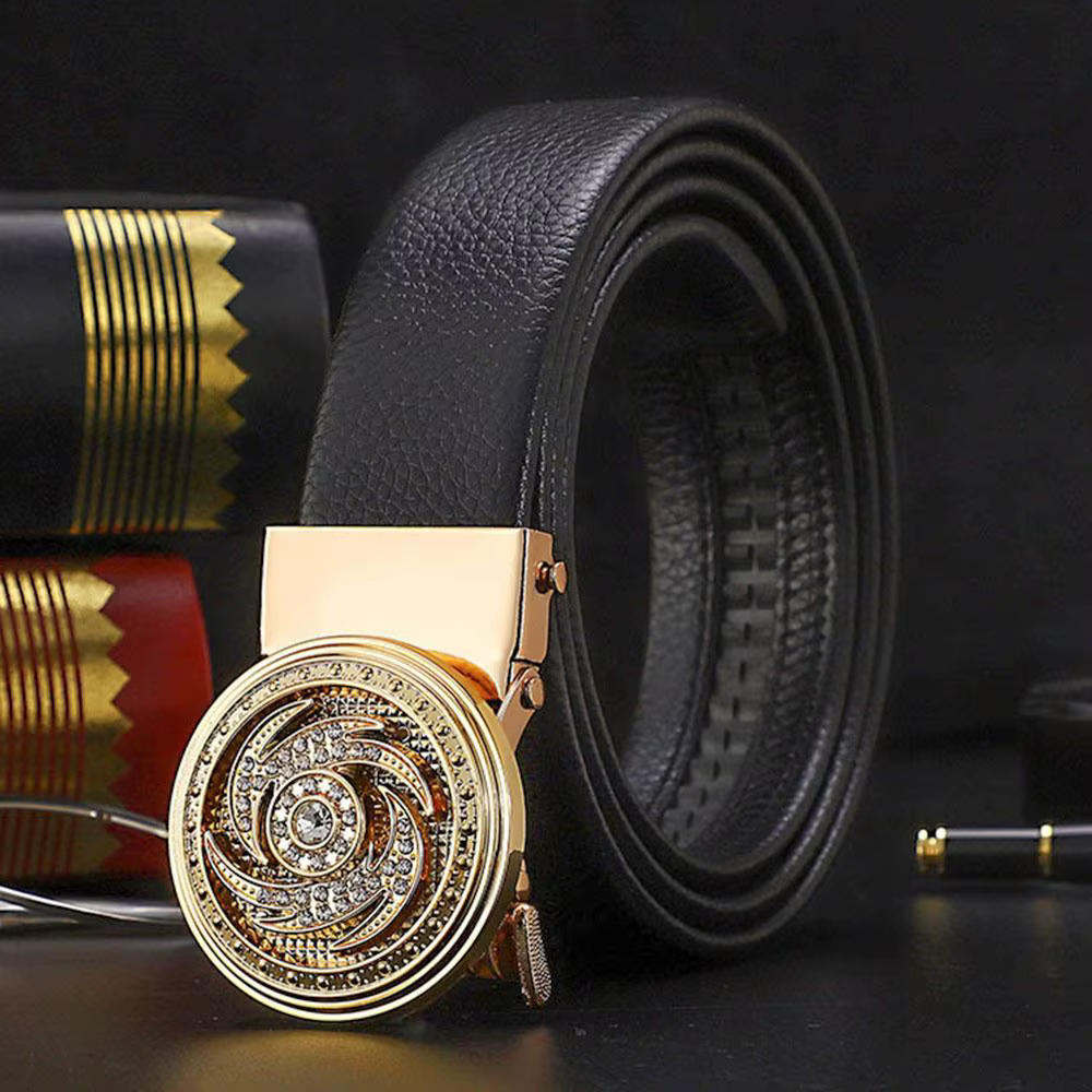Ceinture en cuir avec décoration en biscuits pour homme, ceinture de luxe pour homme, Business Time