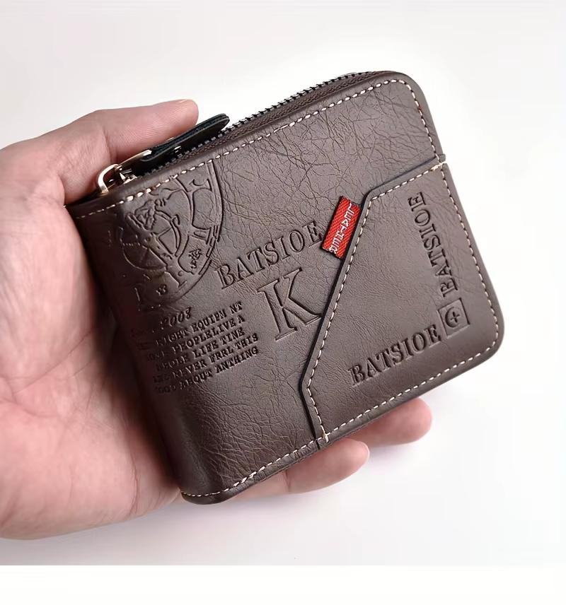 Portefeuille en PU pour homme, sac à main en peau d'huile d'avertissement, porte-monnaie pour homme,