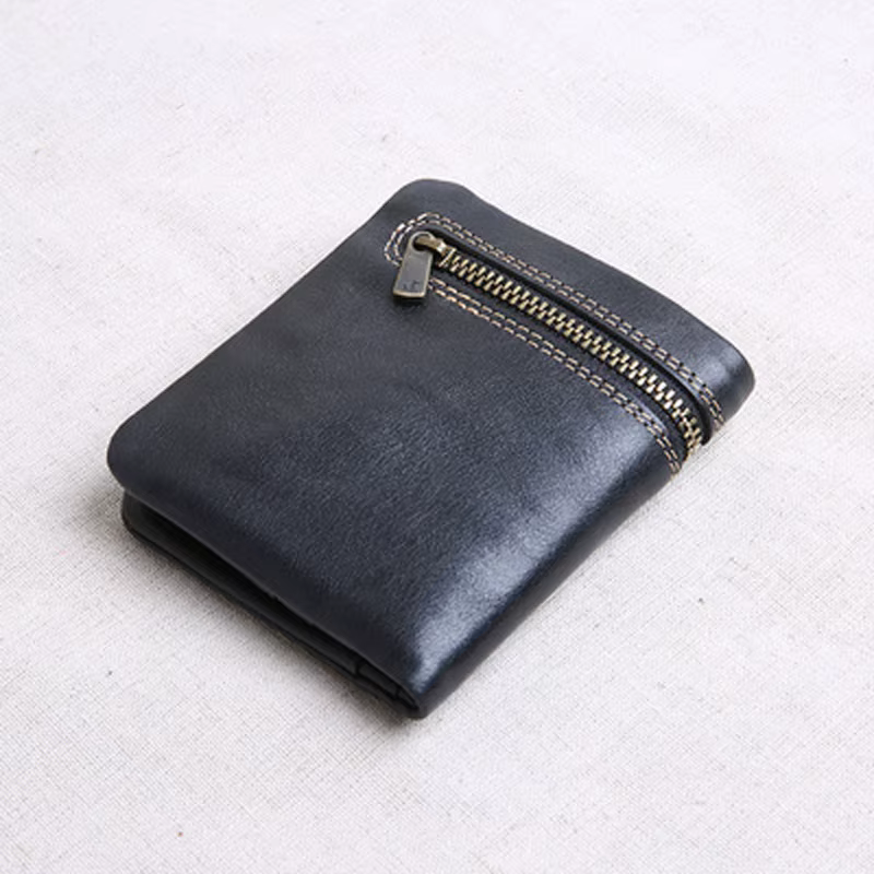 AETOO – portefeuille court en cuir pour hommes, fermeture éclair ultra-mince, fait à la main, pince