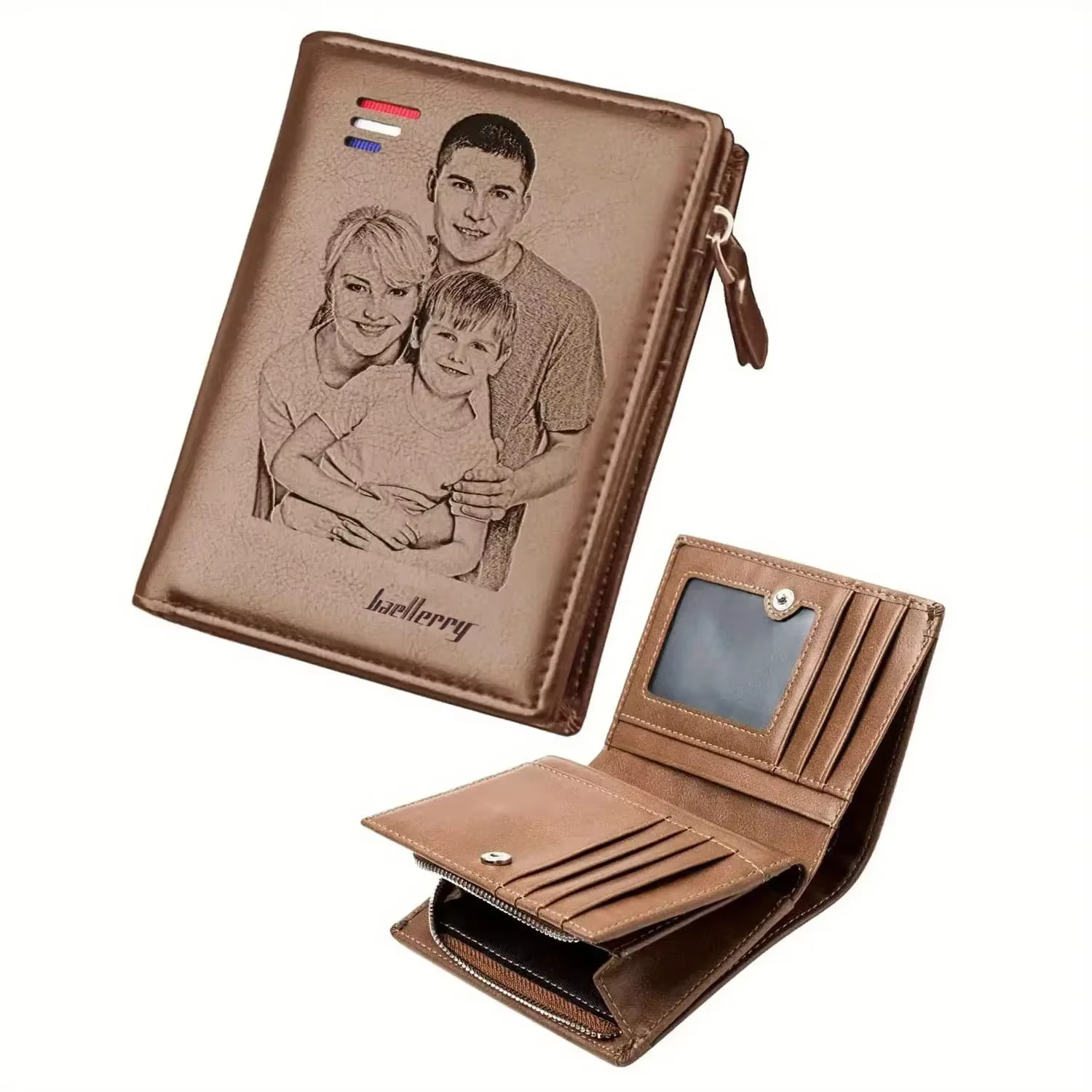 Portefeuille personnalisé pour homme, classique en cuir PU, à deux volets, avec photo personnalisée,