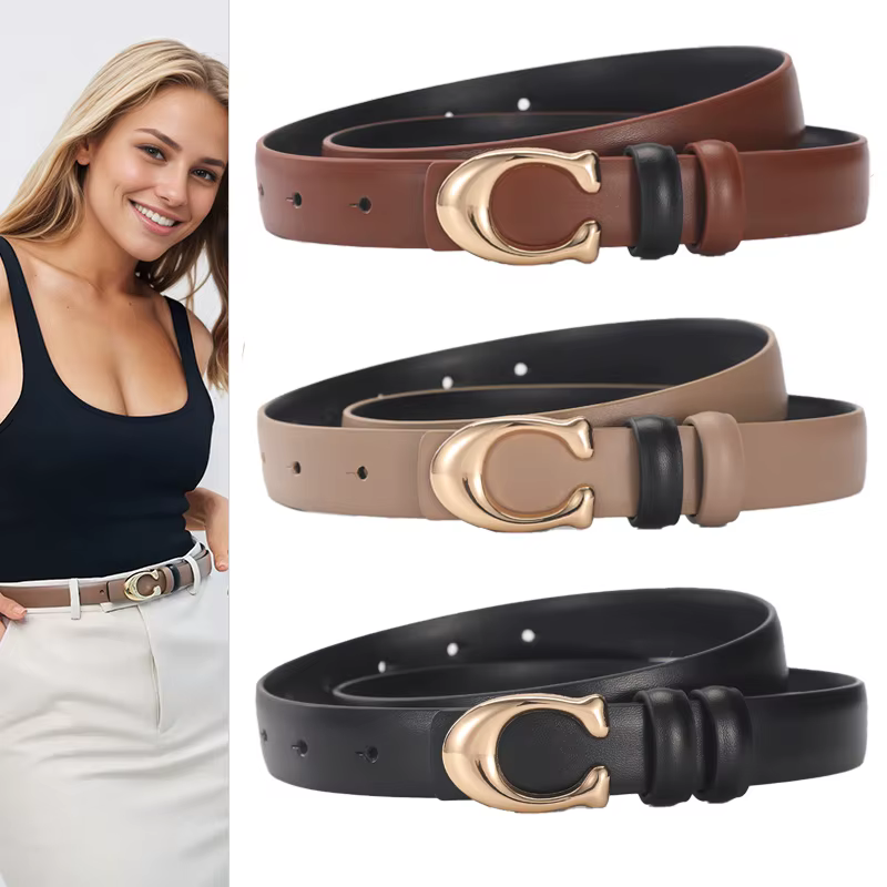 Ceinture à la mode pour femmes, haute qualité, boucle en forme de C, boucle lisse, tempérament, Doub