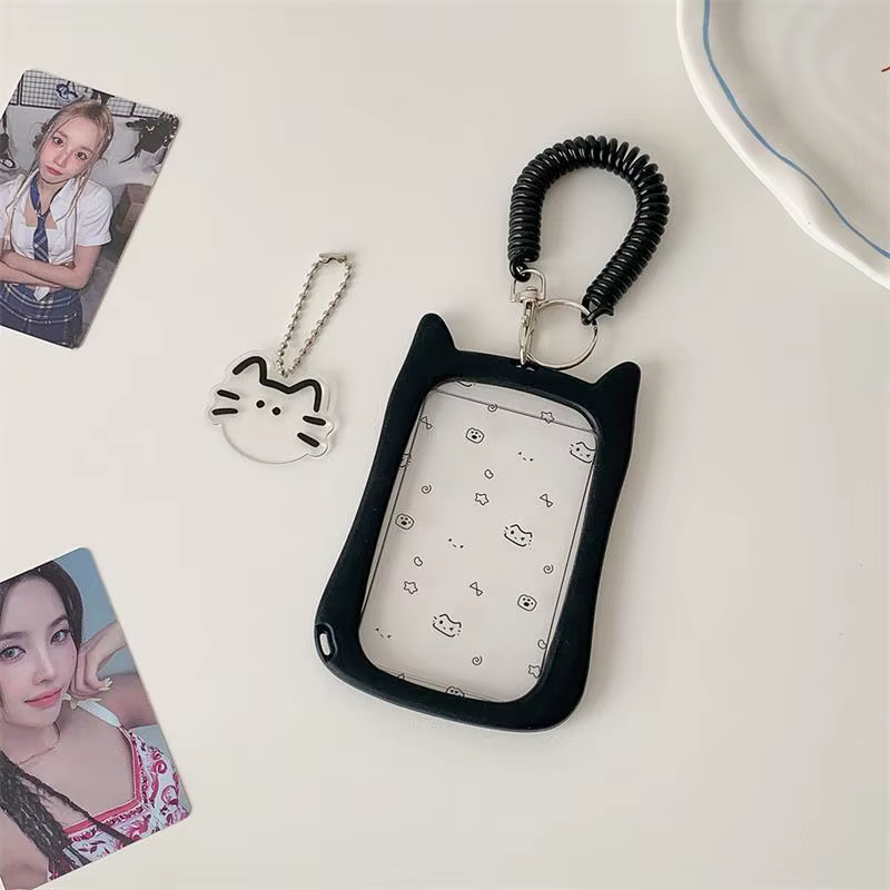 Porte-cartes photo chat mignon avec cordon élastique, support de rangement pour photos d'idols, prés