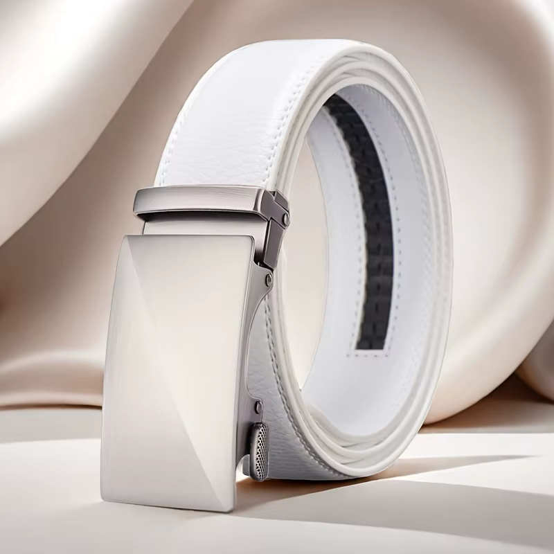 Ceintures en cuir pour hommes, pour mariage/affaires, ceinture à boucle automatique blanche, élégant