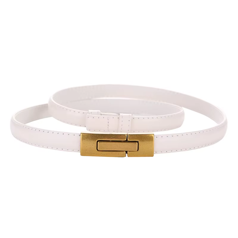 Ceinture fine en cuir véritable verni pour femmes, ceinture de taille réglable avec boucle en alliag