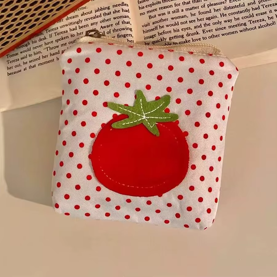 Porte-monnaie Style tomate, Mini portefeuille d'argent à pois rouges, mignon Style coréen, petit cha