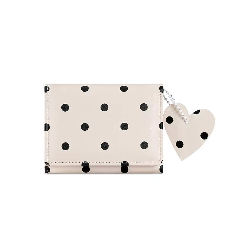 Petit portefeuille en cuir PU à pois avec joli pendentif en forme de cœur et design compact, parfait