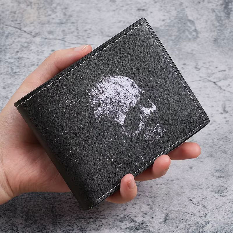 Portefeuille spécial transfrontalier crâne de chauve-souris portefeuille court rétro crâne imprimé p