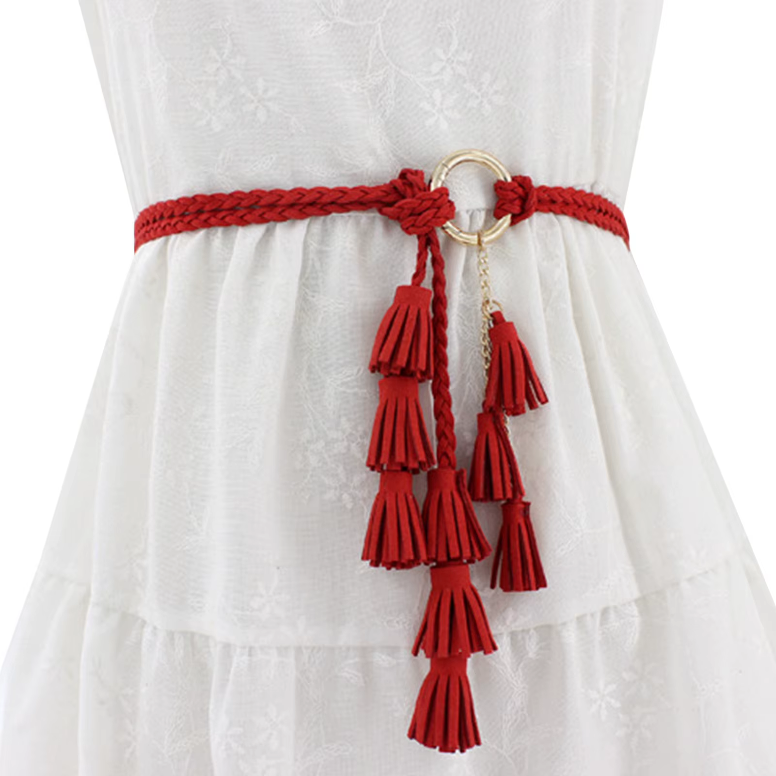 Ceinture tressée nouée décontractée pour femmes, cordon de taille à franges, accessoires pour vêteme