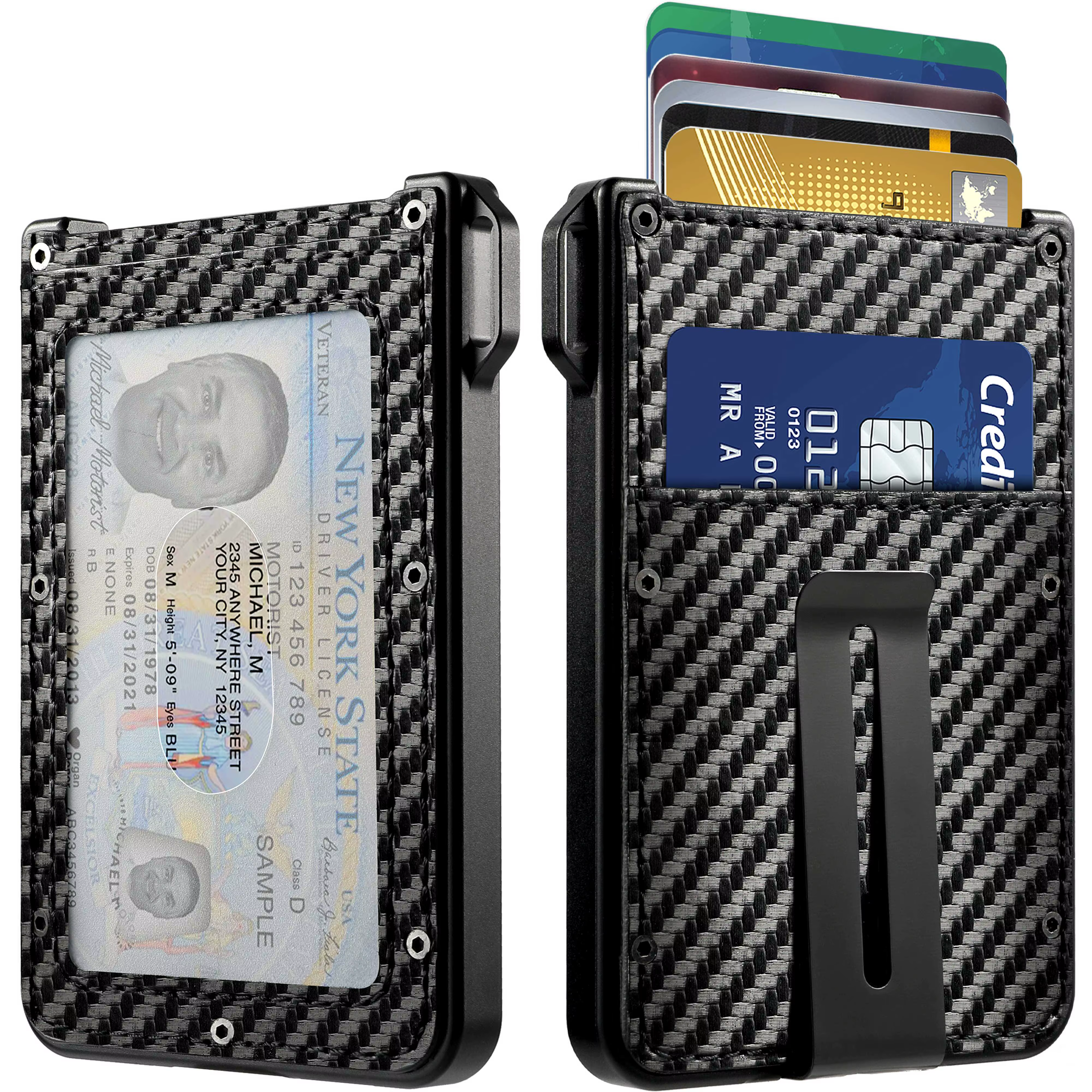 Portefeuille pour hommes-portefeuille en cuir de fibre de carbone mince en aluminium, peut contenir