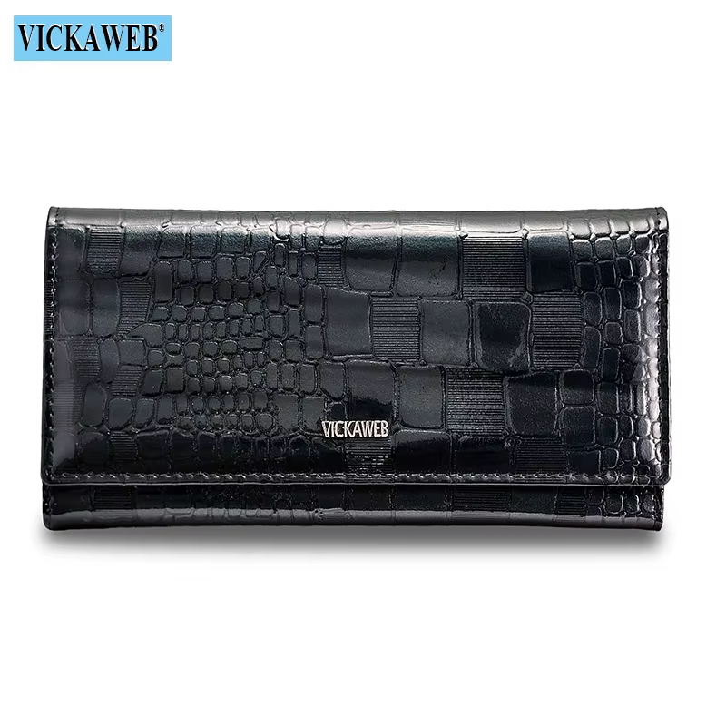 VICKAWEB Portefeuille en cuir véritable pour femme, élégant, motif alligator, avec fermeture éclair 