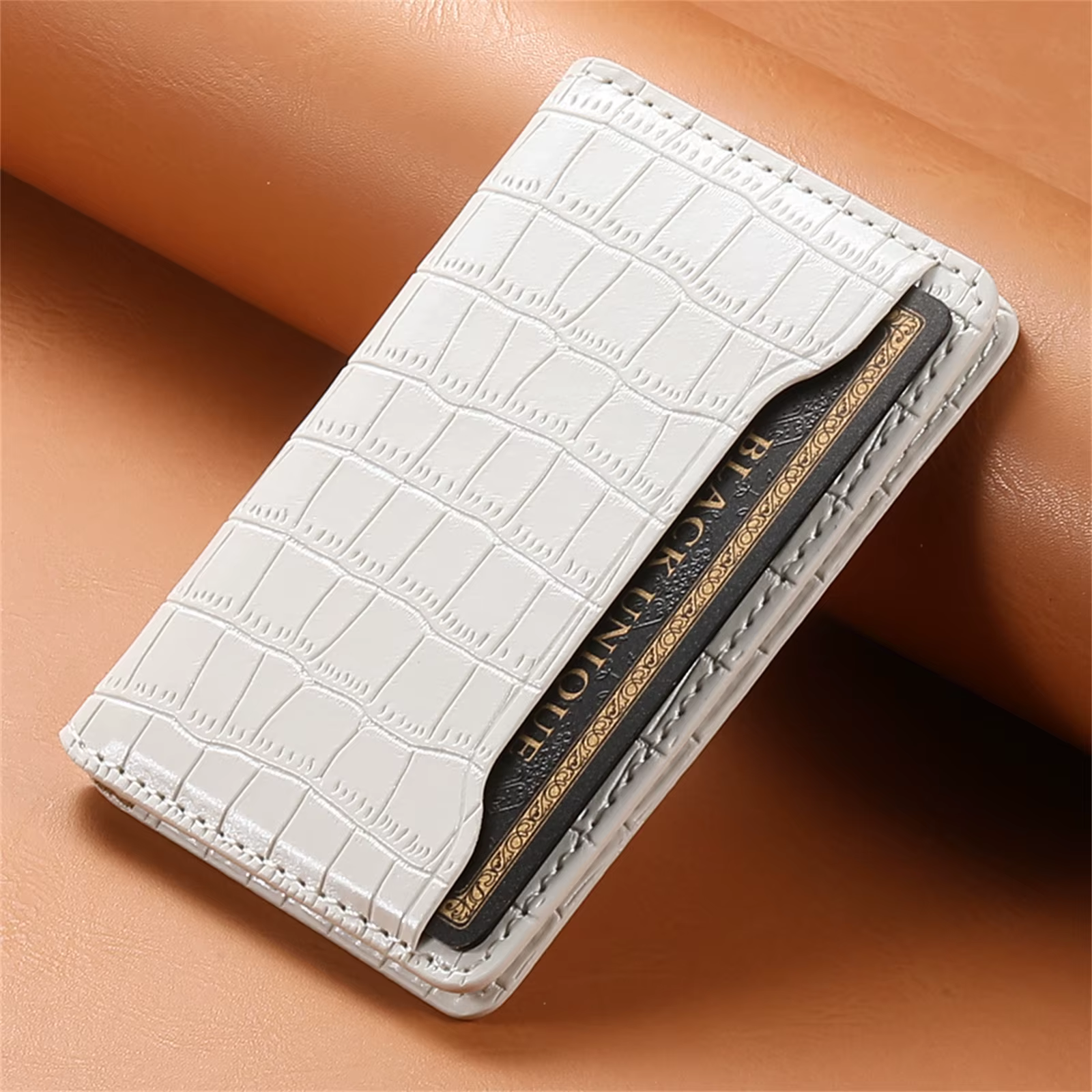 Porte-cartes adhésif en cuir PU gaufré crocodile à double fente pour téléphones iPhone et Samsung