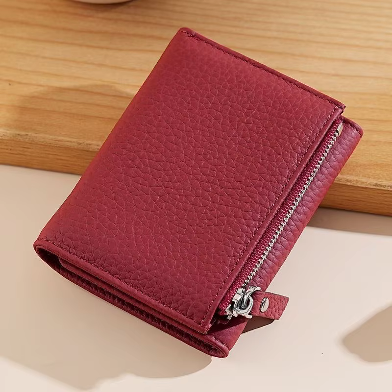 Portefeuille pour femme à trois volets, blocage RFID, antivol, sécurisé, en cuir PU, plusieurs empla