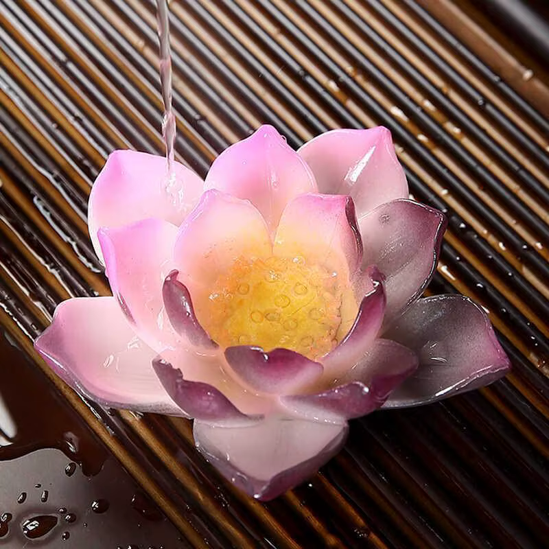 Figurine de thé en forme de lotus changeant de couleur, porte-bonheur, ornement Feng Shui pour le bu