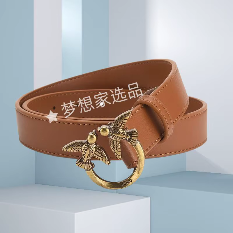 Ceinture en cuir véritable pour femme, motif oiseau tendance, nouveau style 2026, décontractée, poly
