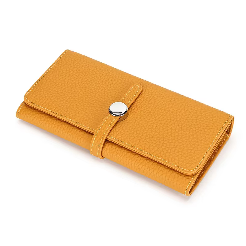 Portefeuille en cuir véritable pour femmes, longue pochette, marque de luxe, porte-cartes, fermeture