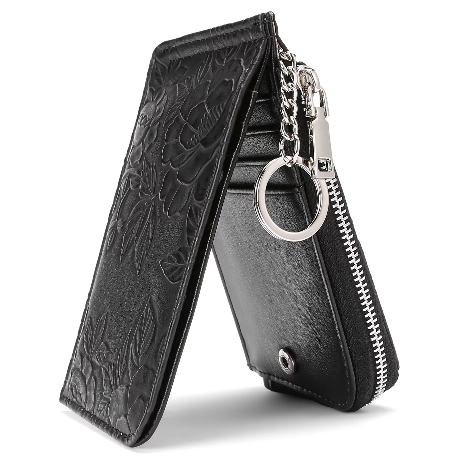 Porte-monnaie à fermeture éclair pour femmes, avec porte-clés, Design en relief, multi-fentes pour c