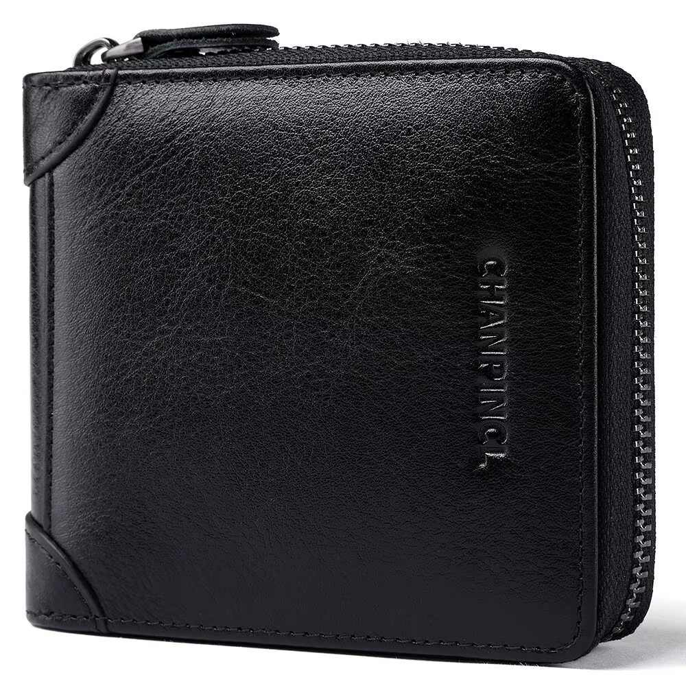 Portefeuille Homme à Zip Intégral en Cuir Italien Antique CHANPINCL – Poche à Monnaie, Blocage RFID 