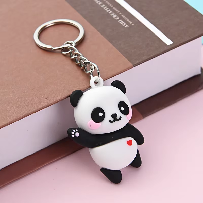 Adorable porte-clés en silicone en forme de panda de dessin animé, joli breloque de sac panda avec m